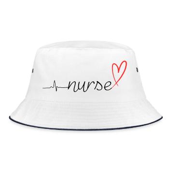 Nurse Heartbeat ECG Stethoscope Script Design - Bucket Hat - white/navy - Front