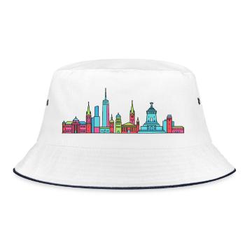 Leipziger Stadtsilhuettendenkmal Moderne Linienkunst - Bucket Hat - Weiß/Navy - Vorne