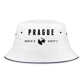 Prague GPS Coordinates Czech Republic - Bucket Hat - white/navy - Front