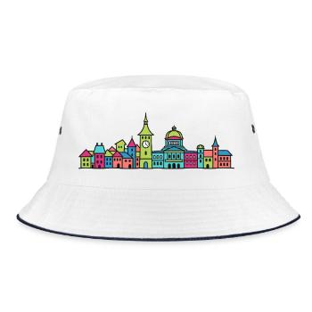 Bern City Skyline Zytglogge Moderne Linienkunst - Bucket Hat - Weiß/Navy - Vorne