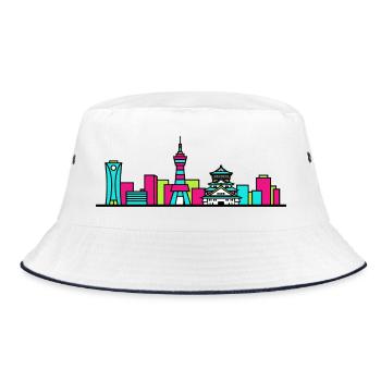 Osaka City Skyline Burg Tsutenkaku Kunst - Bucket Hat - Weiß/Navy - Vorne