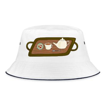 Tea Time Tray Illustration - Bucket Hat - white/navy - Front