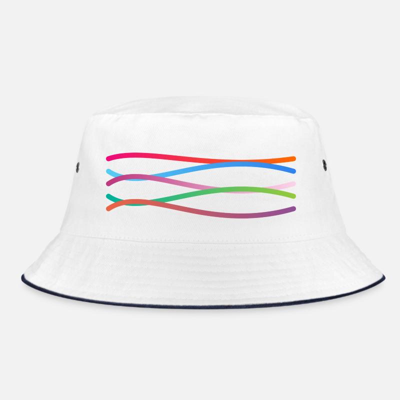 Bunte Wellenbänder  - Bucket Hat - Weiß/Navy