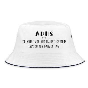 ADHS – Spruch - Bucket Hat - Weiß/Navy - Vorne