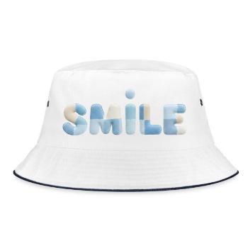Stitch Patch Smile Schriftzug - Bucket Hat - Weiß/Navy - Vorne