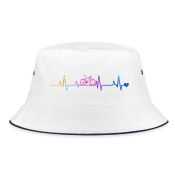 Fahrrad-Herzschlag im Regenbogen - Bucket Hat - Weiß/Navy - Vorne