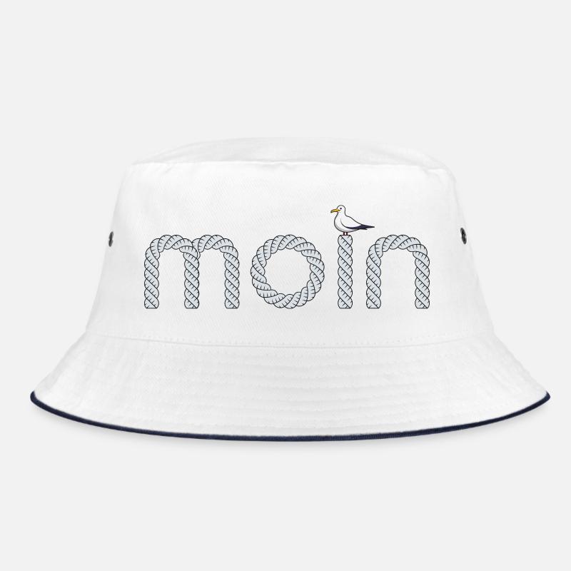 Moin Schriftzug mit kleiner Möwe - Bucket Hat - Weiß/Navy