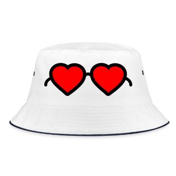 Herzen Brille - Bucket Hat - Weiß/Navy - Vorne