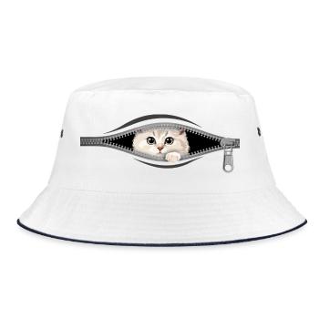 Cat Zipper Cat Mom Cat Cute Cats - Bucket Hat - white/navy - Front