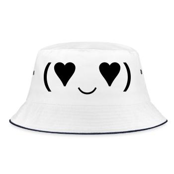 Amorous Emote (♥‿♥) Heart Eyes Kaomoji - Bucket Hat - white/navy - Front