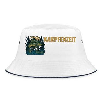 Karpfenangeln Karpfenzeit. - Bucket Hat - Weiß/Navy - Vorne