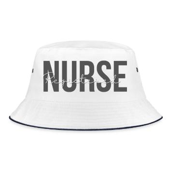 Examinierte Krankenschwester – Pflegegeschenk - Bucket Hat - Weiß/Navy - Vorne