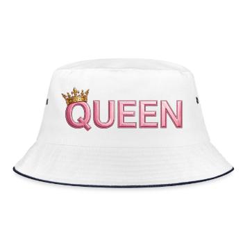Pink Crown Queen Typografie - Bucket Hat - Weiß/Navy - Vorne