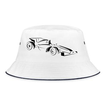 Minimalist Racing Car Line Art - Bucket Hat - white/navy - Front