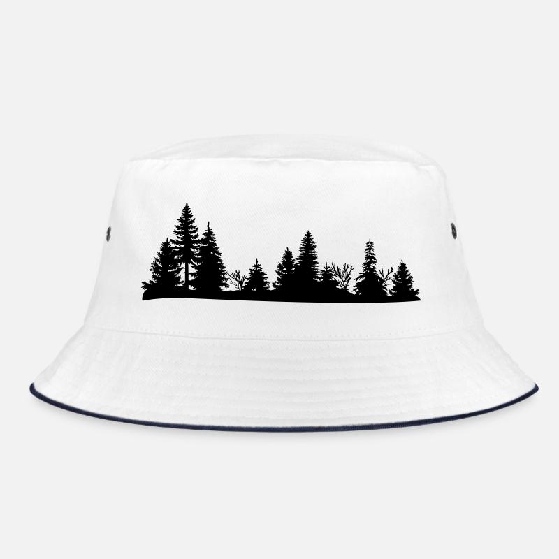 Schwarze Silhouette eines Waldes Bucket Hat