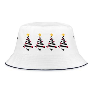 Weihnachten - Weihnachtsbäume Sterne - Bucket Hat - Weiß/Navy - Vorne