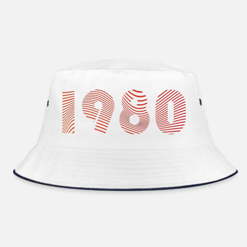 Retro 1980 Stripes Typografie - Bucket Hat - Weiß/Navy