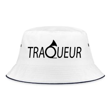 T-shirt TRAQUEUR personnalisable avec votre texte - Bob - blanc/marine - Devant