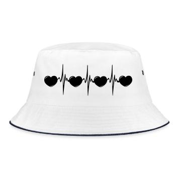 Heart rate with small hearts cardio ECG - Bucket Hat - white/navy - Front