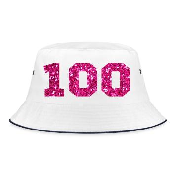 Nummer 100 Pink Glitter - 100-jähriges Jubiläum - Bucket Hat - Weiß/Navy - Vorne
