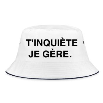 T-Shirt, mach dir keine Sorgen, ich schaffe es. Mode Humor Geschenk - Bucket Hat - Weiß/Navy - Vorne