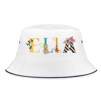 ELLA Name Art With Flowers Embroidered - Bucket Hat - white/navy - Front