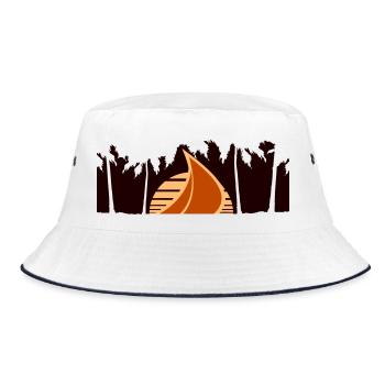 Ship Sun Palm Trees South Seas Evening Sunset - Bucket Hat - white/navy - Front
