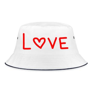 Red Striped Heart Love Design - Bucket Hat - white/navy - Front