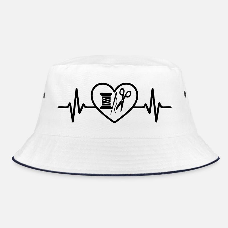 Nähen Garnrolle Nadel Schere Herz - Bucket Hat - Weiß/Navy