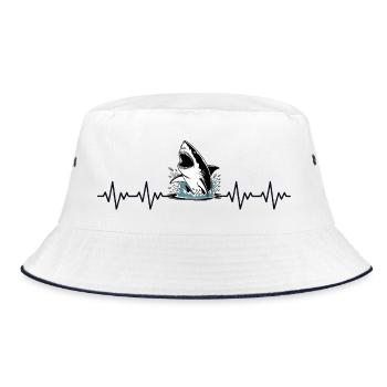 Great White Shark ECG Heartbeat - Bucket Hat - white/navy - Front
