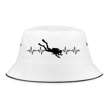 Diver Diver Diving ECG Heartbeat - Bucket Hat - white/navy - Front