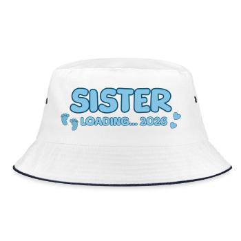 Sister Loading 2026 – Große Schwester - Bucket Hat - Weiß/Navy - Vorne