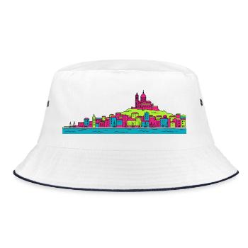 Marseille City Skyline Basilica Modern Line Art - Bucket Hat - white/navy - Front