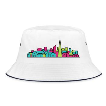 Livingston City Skyline Modern Line Art - Bucket Hat - white/navy - Front