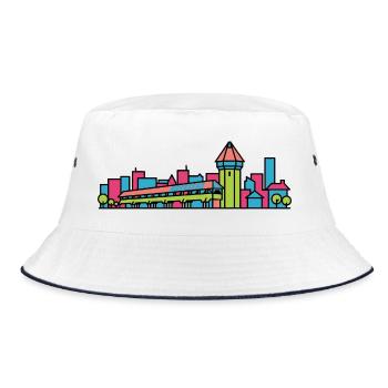 Lucerne City Skyline Chapel Bridge Line Art - Bucket Hat - white/navy - Front