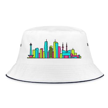 Jakarta City Skyline Monas Monument Moderne Kunst - Bucket Hat - Weiß/Navy - Vorne