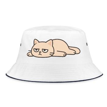 Grummelkatze: Fauler Liegekünstler - Bucket Hat - Weiß/Navy - Vorne