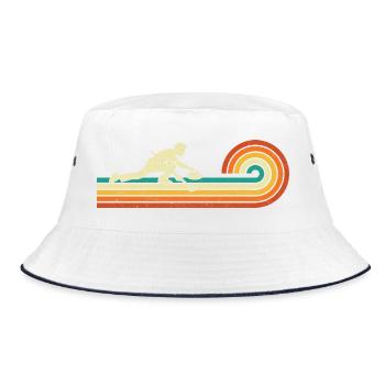 Retro Curler Sliding Curling Wintersport - Bucket Hat - Weiß/Navy - Vorne