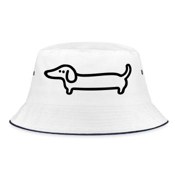 Dackel Line Art – Lustiges Hunde Design - Bucket Hat - Weiß/Navy - Vorne