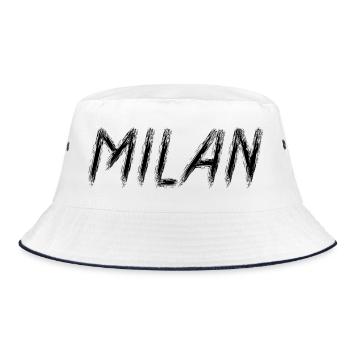 Milan Italy - Black Grunge Brush Typography - Bucket Hat - white/navy - Front