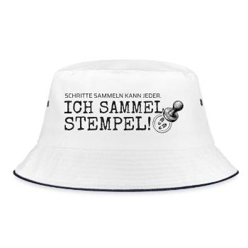 Schritte sammeln kann jeder – Ich sammel Stempel - Bucket Hat - Weiß/Navy - Vorne