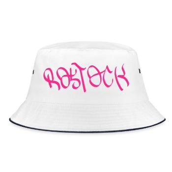 Rostock Graffiti Style T-Shirt - Bucket Hat - Weiß/Navy - Vorne