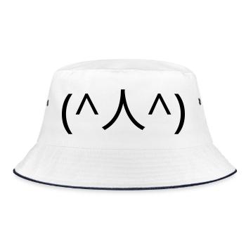 Begging emote (^人^) thank you Kaomoji - Bucket Hat - white/navy - Front