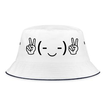 Peace Emote ✌(-‿-)✌ Victory Kaomoji - Bucket Hat - Weiß/Navy - Vorne