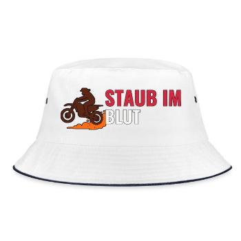 Staub im Blut – Motocross Shirt Geschenkidee - Bucket Hat - Weiß/Navy - Vorne