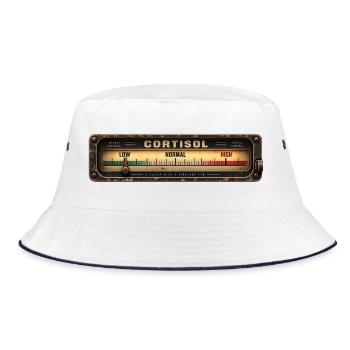 Cortisol Gauge: Vintage Wellness - Bucket Hat - Weiß/Navy - Vorne