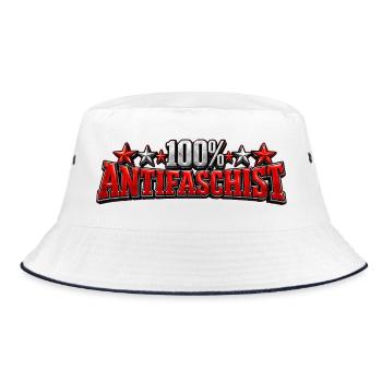 100% Antifaschist! - Bucket Hat - Weiß/Navy - Vorne