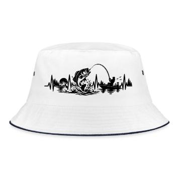 Angler Herzschlag EKG Fischer Boot Natur - Bucket Hat - Weiß/Navy - Vorne