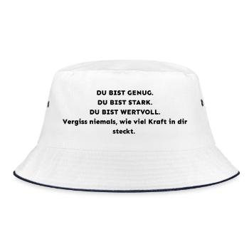 Du bist genug – Du bist stark – Du bist wertvoll | - Bucket Hat - Weiß/Navy - Vorne