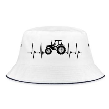 EKG, tractor, farmer, tractor driving, heartbeat - Bucket Hat - white/navy - Front